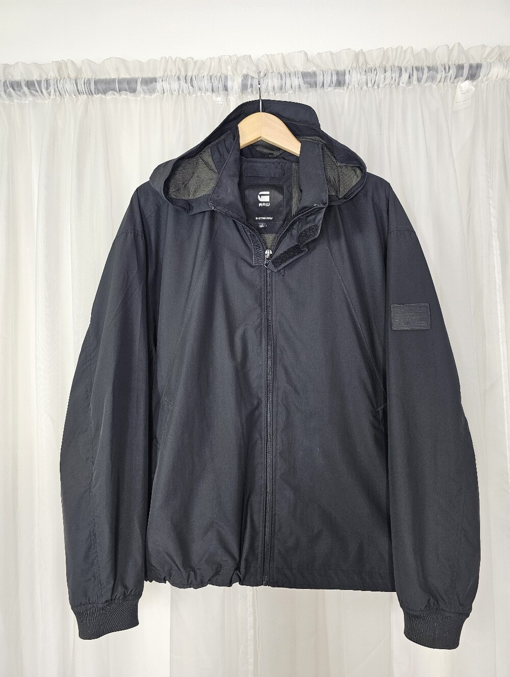 G-Star RAW Black LW Expedition Sporty Hooded Jacket Windbreaker Zip Away Hood Lg